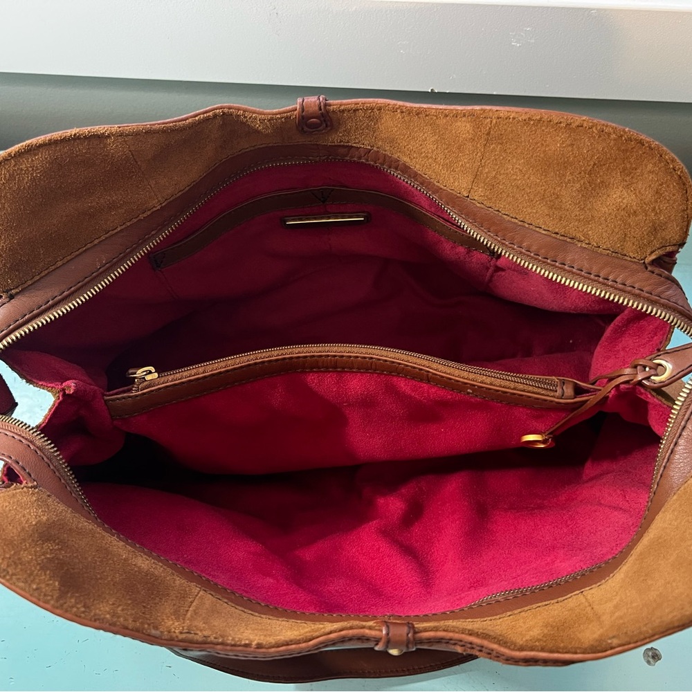 Vintage ! BillyBoo Leather & Suede Tote Bag in Chestnut Brown - Picture 6 of 12